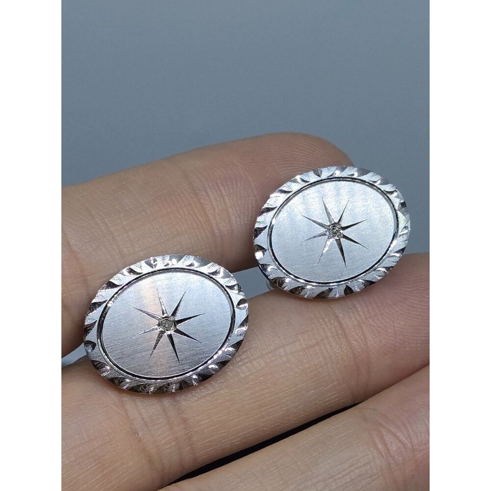 Vintage Men's Sterling Silver Simmons Oval Starburst Etched Design Cufflinks